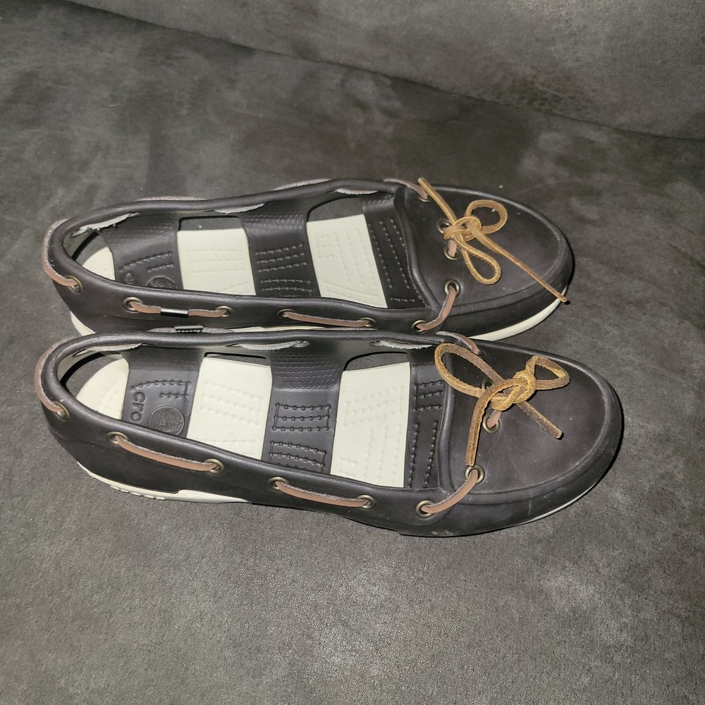 Crocs Beach Line Brown & White Boat Shoes Women's Size 8
